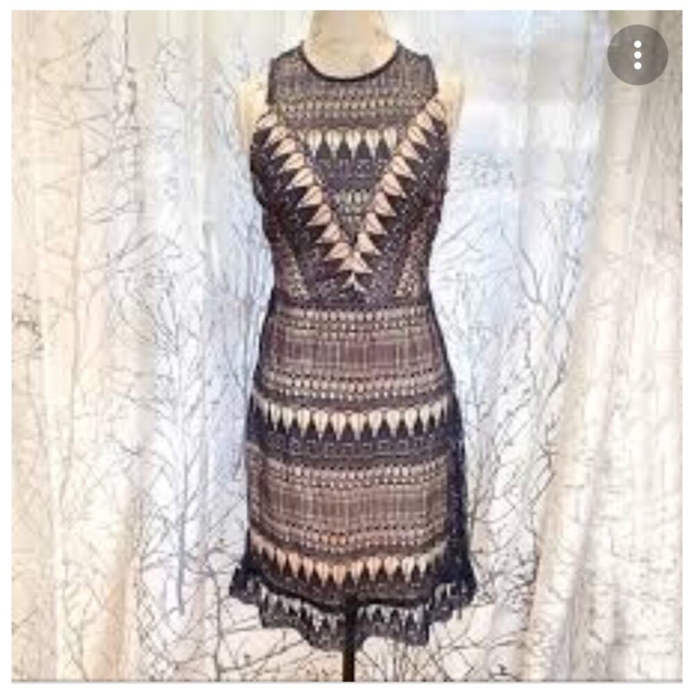 Aqua Women Navy Sheer Nude Bodycon Dress Size M